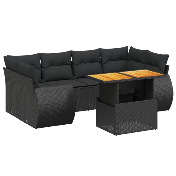 vidaXL 7 Piece Garden Sofa Set with Cushions Black Poly Rattan