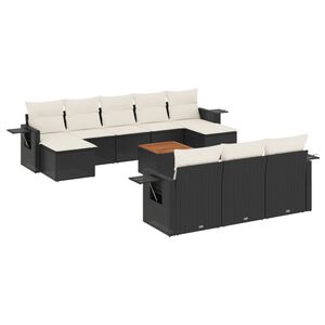 vidaXL 11 Piece Garden Sofa Set with Cushions Black Poly Rattan