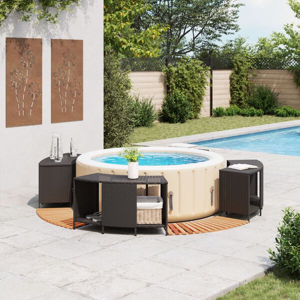 vidaXL Hot Tub Surround Black Poly Rattan and Solid Wood Acacia