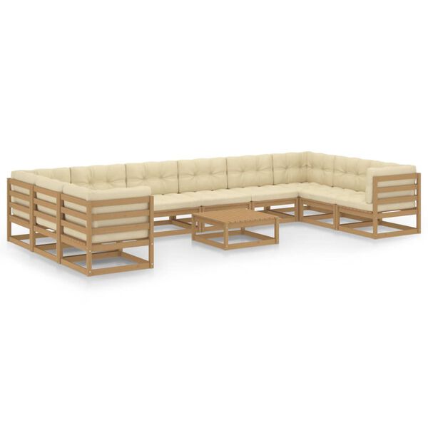 vidaXL 11 Piece Garden Lounge Set&Cushions Honey Brown Solid Pinewood