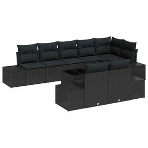vidaXL Garden Sofa Set with Cushion 9 pcs Black Poly Rattan