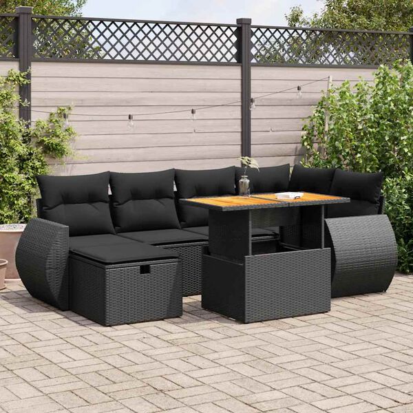 vidaXL 8 Piece Garden Sofa Set with Cushions Black Poly Rattan Acacia