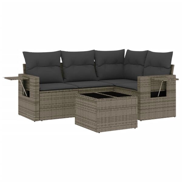 vidaXL 5 Piece Garden Sofa Set with Cushions Grey Poly Rattan