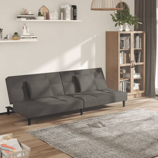 vidaXL 2-Seater Sofa Bed with Two Pillows Dark Grey Velvet