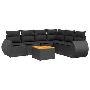 vidaXL 7 Piece Garden Sofa Set with Cushions Black Poly Rattan