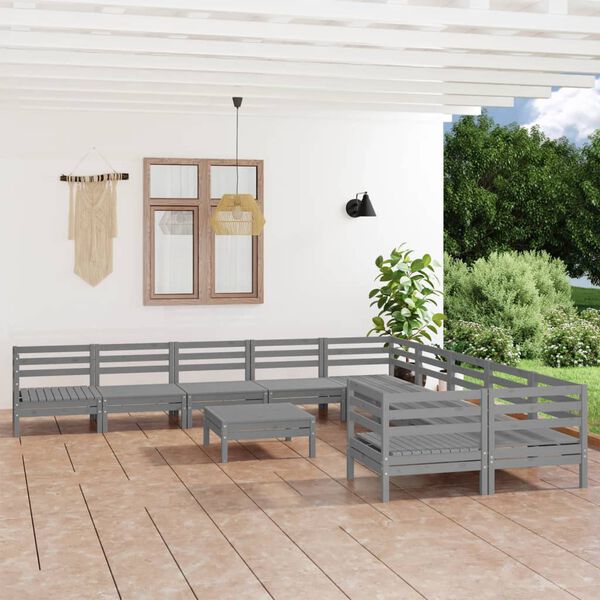 vidaXL 11 Piece Garden Lounge Set Grey Solid Wood Pine