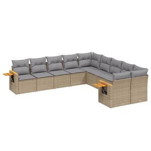 vidaXL 10 Piece Garden Sofa Set with Cushions Beige Poly Rattan