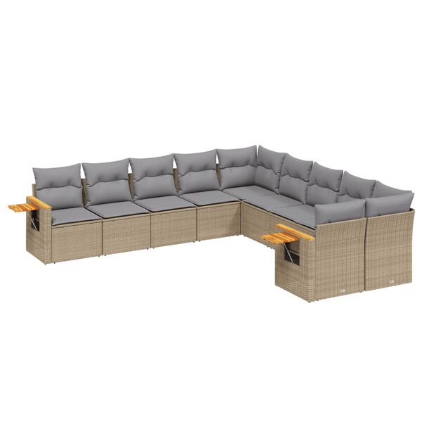vidaXL 10 Piece Garden Sofa Set with Cushions Beige Poly Rattan