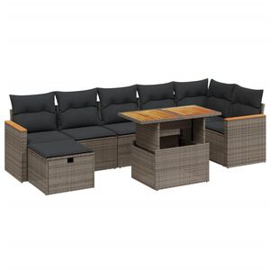 vidaXL 8 Piece Garden Sofa Set with Cushions Grey Poly Rattan
