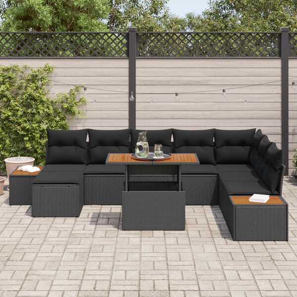vidaXL Garden Sofa Set with Storage 9 pcs Black Poly rattan