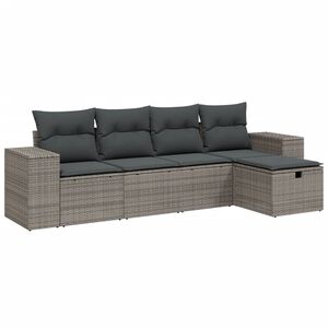 vidaXL 5 Piece Garden Sofa Set with Cushions Grey Poly Rattan