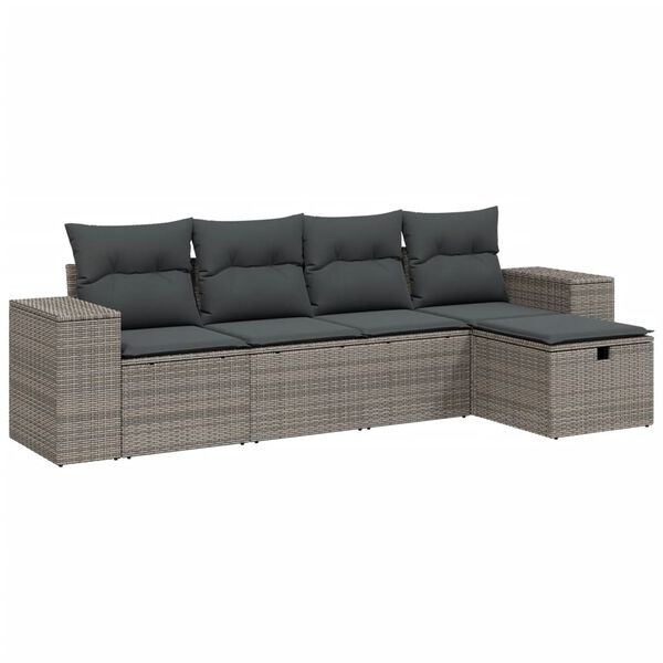 vidaXL 5 Piece Garden Sofa Set with Cushions Grey Poly Rattan