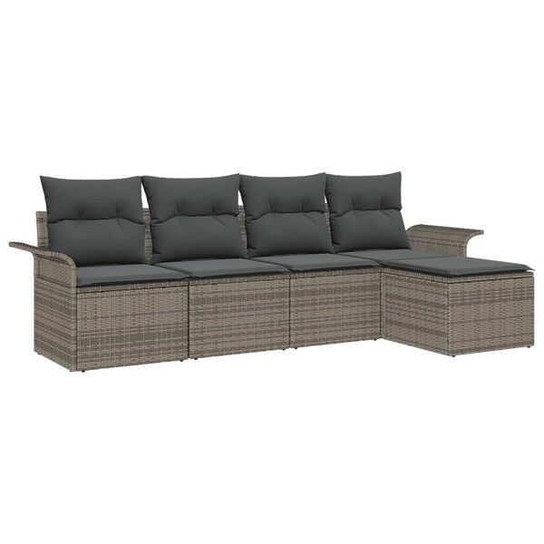 vidaXL Garden Sofa Set with Cushion 5 pcs Grey Poly Rattan