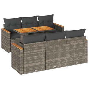 vidaXL 7 Piece Garden Sofa Set with Cushions Grey Poly Rattan Acacia
