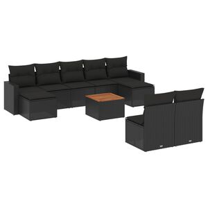 vidaXL 10 Piece Garden Sofa Set with Cushions Black Poly Rattan