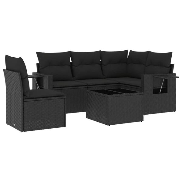vidaXL 6 Piece Garden Sofa Set with Cushions Black Poly Rattan
