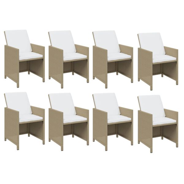 vidaXL 9 Piece Garden Dining Set with Cushions Poly Rattan Beige