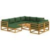 vidaXL 10 Piece Garden Lounge Set with Green Cushions Solid Wood