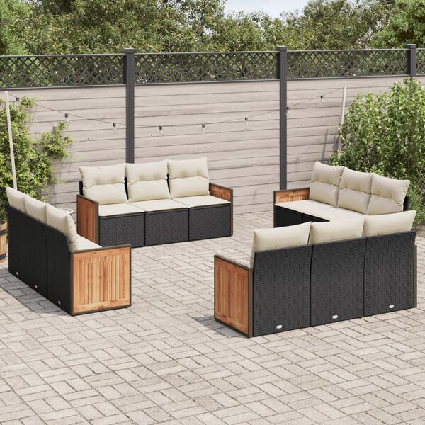 vidaXL 12 Piece Garden Sofa Set with Cushions Black Poly Rattan
