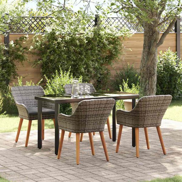 vidaXL Garden Dining Set with Cushion 5 pcs Grey Poly Rattan