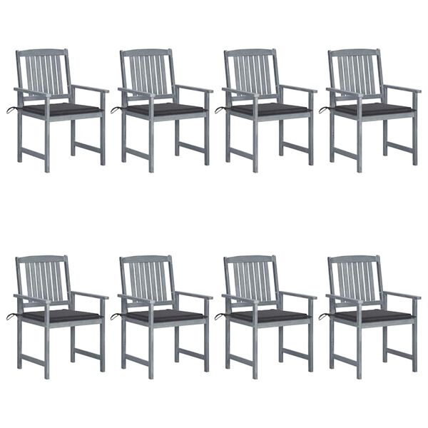 vidaXL Garden Chairs with Cushions 8 pcs Solid Acacia Wood Grey