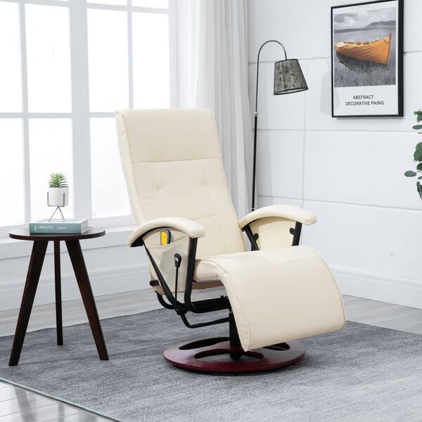 vidaXL Massage Chair Cream White Faux Leather