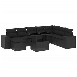 vidaXL 9 Piece Garden Sofa Set with Cushions Black Poly Rattan