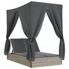 vidaXL Double Sun Lounger with Roof and Curtains Light Grey Poly Rattan