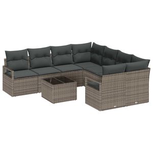 vidaXL Sofa Set with Cushion with Storage 9 pcs Grey Poly Rattan
