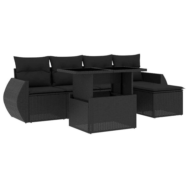 vidaXL 6 Piece Garden Sofa Set with Cushions Black Poly Rattan