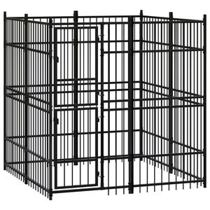 vidaXL Dog Kennel | Black | Powder-coated steel | 3.69 m&sup2; | Durable | Dog Kennel