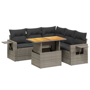 vidaXL 6 Piece Garden Sofa Set with Cushions Grey Poly Rattan