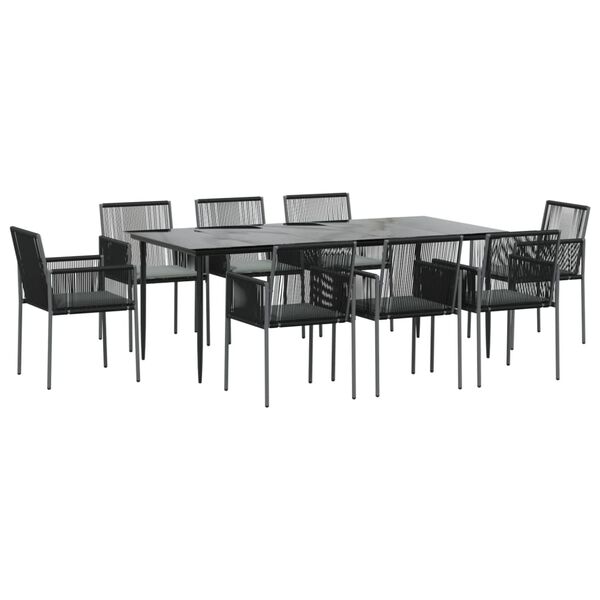 vidaXL 9 Piece Garden Dining Set with Cushions Black Poly Rattan and Steel