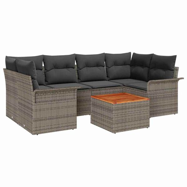 vidaXL Garden Sofa Set 7 pcs Grey Poly rattan