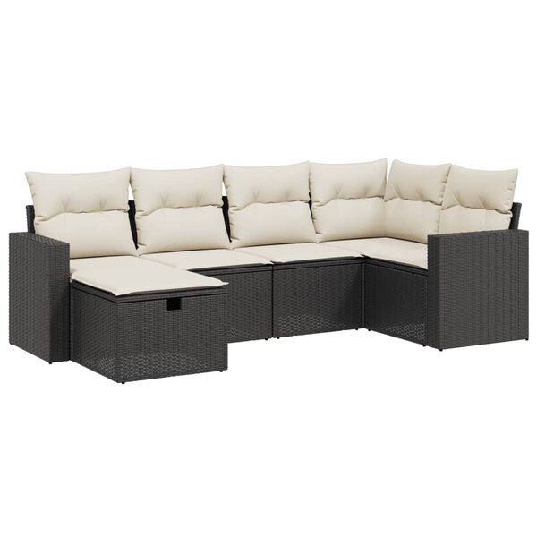 vidaXL 6 Piece Garden Sofa Set with Cushions Black Poly Rattan