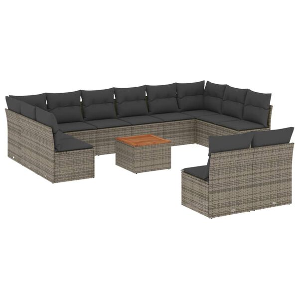 vidaXL 13 Piece Garden Sofa Set with Cushions Grey Poly Rattan