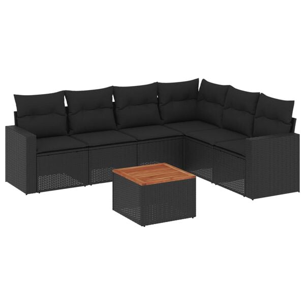 vidaXL 7 Piece Garden Sofa Set with Cushions Black Poly Rattan
