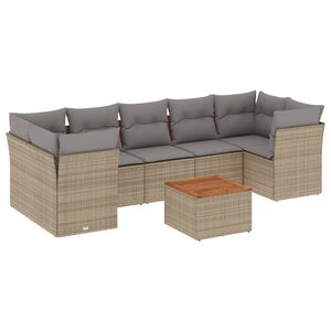 vidaXL 8 Piece Garden Sofa Set with Cushions Beige Poly Rattan