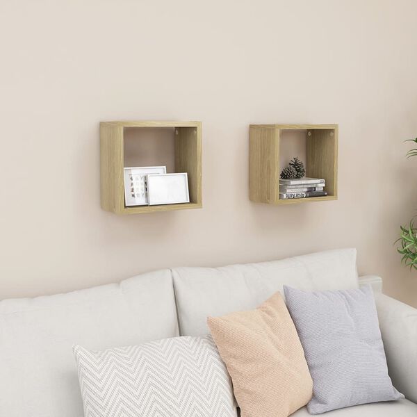 vidaXL Wall Cube Shelves 2 pcs Sonoma Oak 26x15x26 cm