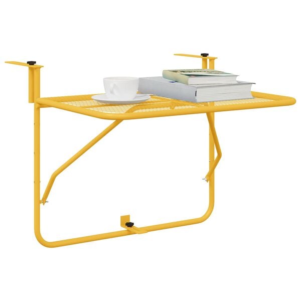 vidaXL Hanging Balcony Table Folding Mustard 60 x 39 x 65 cm Steel