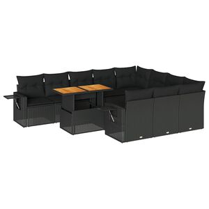 vidaXL 11 Piece Garden Sofa Set with Cushions Black Poly Rattan