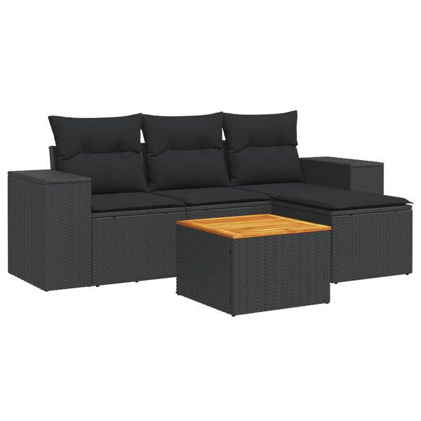 vidaXL 5 Piece Garden Sofa Set with Cushions Black Poly Rattan