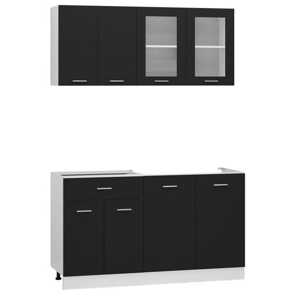 vidaXL 4 Piece Kitchen Cabinet Set Lyon Black Engineered Wood