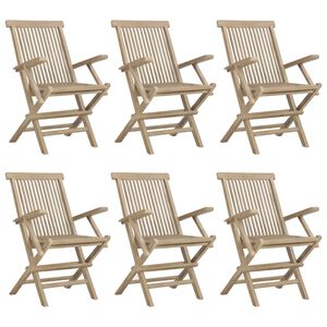 vidaXL Folding Garden Chair | Set of 6 | Grey | Solid teak wood | Standard