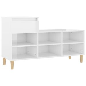 vidaXL Shoe Cabinet | High gloss white | Engineered Wood, Solid Eucalyptus Wood