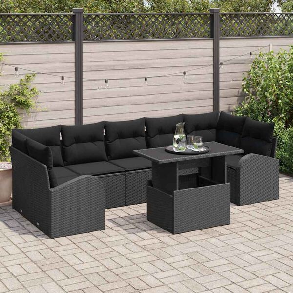 vidaXL Garden Sofa Set with Cushion 8 pcs Black Poly rattan