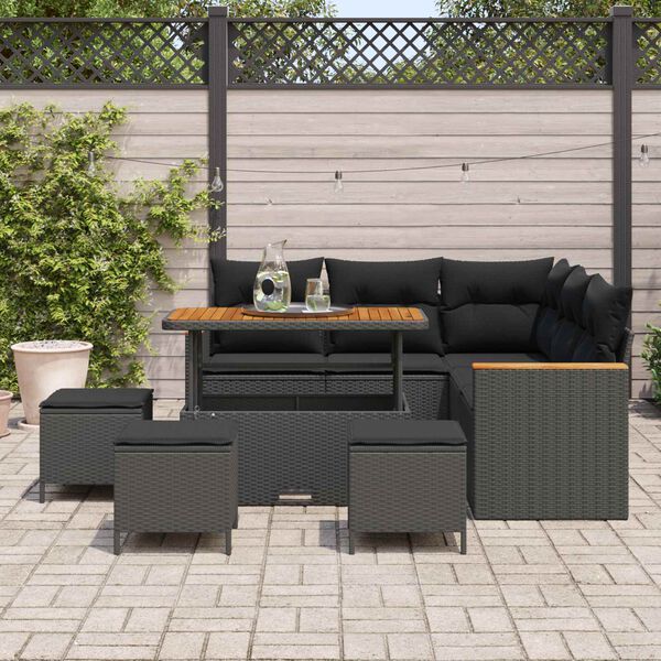 vidaXL Garden Sofa Set 9 pcs Black Poly Rattan