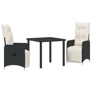 vidaXL Garden Dining Set 3 pcs Black Poly Rattan