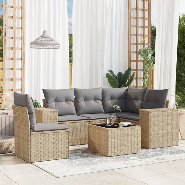 vidaXL 6 Piece Garden Sofa Set with Cushions Beige Poly Rattan