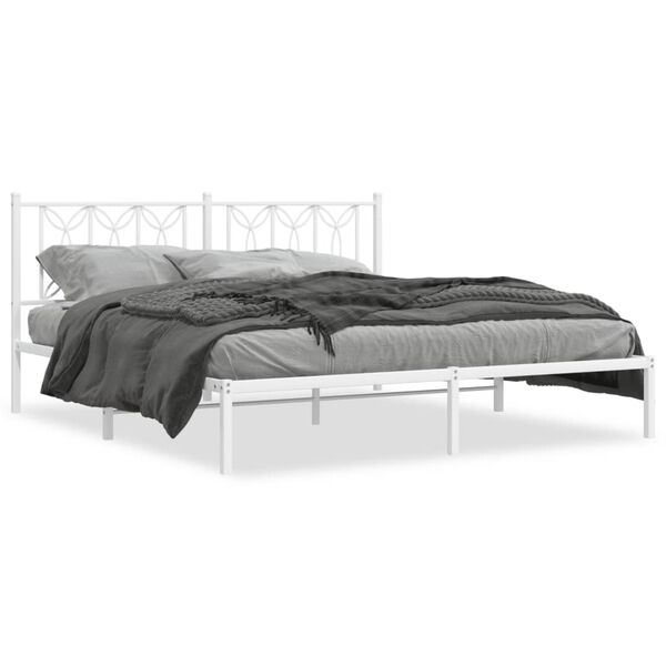 vidaXL Metal Bed Frame without Mattress with Headboard White 180x200cm